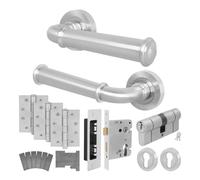 AFIT Satin Nickel Fire Door Handle Euro Lock Double Cylinder Locks Hinges in Silver | Size: 150mm x 150mm AFIT Silver 150mm x 150mm