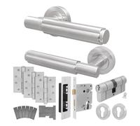 AFIT Satin Nickel Fire Door Handle Euro Lock Double Cylinder Locks Hinges in Silver | Size: 150mm x 150mm AFIT Silver 150mm x 150mm
