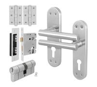 AFIT Satin Nickel T-Bar Door Handle Euro Lock Double Cylinder Hinges in Silver | Size: 150mm x 150mm AFIT Silver 150mm x 150mm