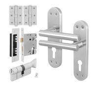 AFIT Satin Nickel T-Bar Door Handle Euro Lock Thumbturn Cylinder Hinges in Silver | Size: 150mm x 150mm AFIT Silver 150mm x 150mm
