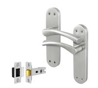 AFIT Satin Nickel Twist Handle Latch Set Novi Backplate 1 Pair in Metallics | Size: 150mm x 150mm AFIT Metallics 150mm x 150mm