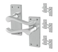 Afit Satin Scroll Door Handles Latch, 4 Pairs Of Internal Victorian Scroll Backplate Handles Satin Chrome