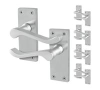Afit Satin Scroll Door Handles Latch, 5 Pairs Of Internal Victorian Scroll Backplate Handles Satin Chrome