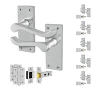 Afit Satin Scroll Door Handles Latch Set, 6 Pairs Of Internal Victorian Scroll Backplate Handles, Latch 64mm And Hinges