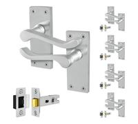 Afit Satin Scroll Door Handles With Latch, 5 Pairs Of Internal Victorian Scroll Backplate Handles And Latch (64mm)