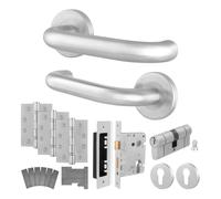 AFIT Satin SS Return to Door Fire Rated Handles Euro Dbl Cylinder Hinges in Silver | Size: 150mm x 150mm AFIT Silver 150mm x 150mm