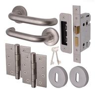 Afit Satin Stainless Steel Return To Door Lever On Rose Handle Sashlock Kit - 102mm Hinges 80mm Lock
