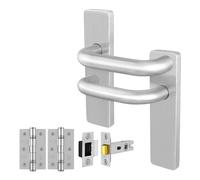 AFIT Satin Steel Return to Door Lever Backplate, Latch 76mm Hinge Kit in Silver | Size: 150mm x 150mm AFIT Silver 150mm x 150mm