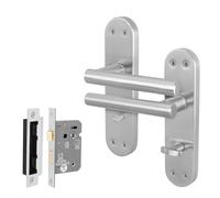 AFIT Satin T-Bar Bathroom Handle WC Lock Privacy Backplate Set 1 Pair in Silver | Size: 150mm x 150mm AFIT Silver 150mm x 150mm