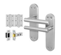 AFIT Satin T-Bar Handle Latch Hinges Backplate Set 1 Pair in Silver | Size: 150mm x 150mm AFIT Silver 150mm x 150mm