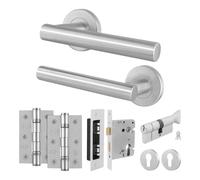 AFIT Satin T-Bar Lever on Rose Euro Lock, Hinge Kit, Thumbturn in Silver | Size: 150mm x 150mm AFIT Silver 150mm x 150mm