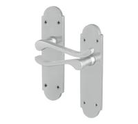 Afit Satin Victorian Door Handles Latch, 1 Pair Of Internal Satin Chrome Victorian Scroll Shaped Backplate Handles