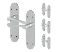 Afit Satin Victorian Door Handles Latch, 4 Pairs Of Internal Satin Chrome Victorian Scroll Shaped Backplate Handles