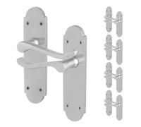 Afit Satin Victorian Door Handles Latch, 5 Pairs Of Internal Satin Chrome Victorian Scroll Shaped Backplate Handles