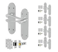 Afit Satin Victorian Door Handles Latch Set, 5 Pairs Of Internal Satin Chrome Scroll Backplate, Hinges, Latch 64mm