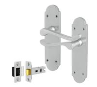 Afit Satin Victorian Door Handles With Latch, 1 Pair Internal Satin Chrome Victorian Scroll Backplate, Latch 64mm