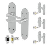 Afit Satin Victorian Door Handles With Latch, 4 Pairs Internal Satin Chrome Victorian Scroll Backplate, Latch 64mm