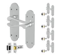 Afit Satin Victorian Door Handles With Latch, 5 Pairs Internal Satin Chrome Victorian Scroll Backplate, Latch 64mm