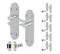 Afit Satin Victorian Door Handles With Latch, 6 Pairs Internal Satin Chrome Victorian Scroll Backplate, Latch 64mm