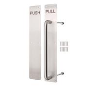 Afit Stainless Pull Handle On Plate And Engraved Push Finger Plate 425 X 75mm Satin Stainless