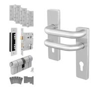 Afit Stainless Steel Door Handle Euro Cylinder Lock And Hinge Kit Fire Doors 19mm Return To Door Lever On Backplate