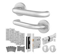 Afit Stainless Steel Door Handle Euro Cylinder Lock And Hinge Kit Fire Doors 19mm Return To Door Lever On Rose, Satin