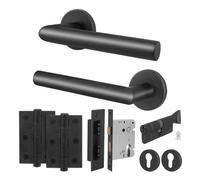 Afit Stainless Steel Door Handle Euro Cylinder Lock And Hinge Kit, Matt Black Lever On Round Rose Handle - Miro Range
