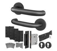 Afit Stainless Steel Door Handle Euro Cylinder Lock, Hinge Kit Fire Doors 19mm Return To Door Lever On Rose, Matt Black