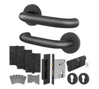 Afit Stainless Steel Door Handle Euro Cylinder Lock, Hinge Kit Fire Doors 19mm Return To Door Lever On Rose, Matt Black
