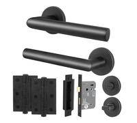 Afit Stainless Steel Door Handles Bathroom Lock 64mm And Hinge Kit, Matt Black Lever On Round Rose Handles - Miro Range