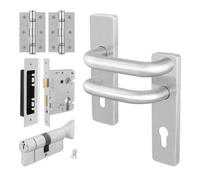 Afit Stainless Steel Door Handles Euro Cylinder Lock And Hinge Kit, 19mm Return To Door Lever On Backplate Handles Satin