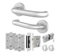 Afit Stainless Steel Door Handles Euro Cylinder Lock And Hinge Kit, 19mm Return To Door Lever On Rose Handles, Satin