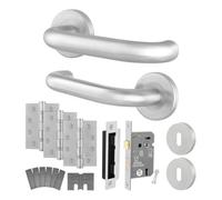 Afit Stainless Steel Door Handles Key Lock And Hinge Kit For Fire Doors, 19mm Return To Door Lever On Rose, Satin Finish