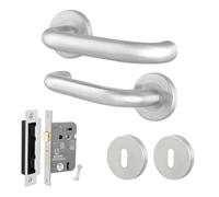 Afit Stainless Steel Door Handles Key Lock Kit, 19mm Return To Door Lever On Rose Handles, 53mm Rose, Satin Finish