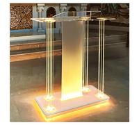 Afitdon Church Pulpit, Transparent Acrylic Lectern with Wheels & 15 Color Adjustable LED Light, Acrylic Large Podium Stand for Church, Lecture, Wedding, Classroom (40" x 17.7" x 46.6")