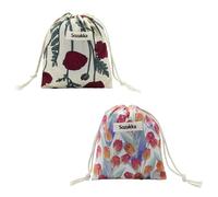 AfitLulu 2 Pack Cotton Gift Bag Flower Pattern Small Drawstring Storage Pouch Reusable Jewellery Pouch 14x16cm Mini Drawstring Bag Organize Bags for Christmas Presents, Jewelries, Cosmetics (Style 2)