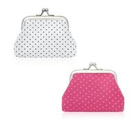 AfitLulu 2Pcs Coin Purse for Women, Dot-Patterned Change Purse with Clasp Closure, Small Change Purse for Coin, Changes, Small Kiss Lock Coin Wallet for Girls Women as Gifts (White + Rose Pink)