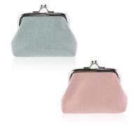 AfitLulu 2Pcs Coin Purse, Soft Plush Kiss-Lock Change Purse for Women, Small Mini Change Purse with Clasp for Jewelry, Keys, Coin, Cash (3.9 * 2.9inches), Blue + Pink, 17*11*1cm