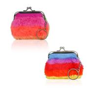 AfitLulu 2PCS Plush Coin Purse Keychain, Kiss Lock Rainbow Small Coin Pouch, 3-inch Cute Coin Purse, Cartoon Small Change Purse for Women, Color, Cute