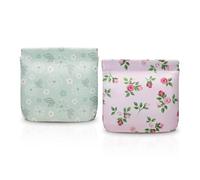 AfitLulu 2PCS PU Floral Coin Purse, 4.5-Inch Automatic Pop-Up Closure Portable Change Purse for Women, Seasonal Floral Pattern Lipstick Mini Makeup Bag, Rose+blue Small Flowers