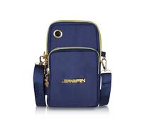 AfitLulu 7-Inch Phone Bag with Headphone Hole and Elastic Band for Put it on the Arm, 3 Zipper Pocket Small Shoulder Bags Women Crossbody Bag Canvas with Detachable Shoulder Strap (Blue)
