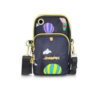 AfitLulu 7 Inch Women's Mobile Phone Case for Hanging with Headphone Hole and Elastic Band for Attaching to the Arm, 3 Zip Pockets, Canvas Shoulder Bag with Removable Shoulder Strap, Black (black-2),