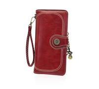 AfitLulu Clutch Wallet for Women, Women’s Long Wallet with Detachable Drawstring and Stylish Retro Pendant, Wristlet Wallets for Women with ID Window, Ladies Wallets for Cash, Card, Red, Mdoern