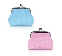 AfitLulu Coin Purse for Women, 2Pcs Polka Dot Change Purse for Coin Changes, Small Change Purse Kiss Lock Coin Wallet for Women (White+Rose Pink), Blue+Pink, Retro