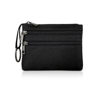 AfitLulu Coin Purse with 3 Zipper Pockets and Keychain, Small Coin Purse Canvas Coin Pouch Sanitary Pad Storage Bag, Unisex-Adults (Black)