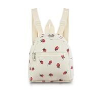 AfitLulu Corduroy Backpack Womens with Strawberry Print, Corduroy Mini Backpack Portable Cute Backpacks for Women and Girls, Small Backpack with Adjustable Strap (Beige)