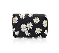 AfitLulu Credit Card Holder for Women, RFID-Blocking Card Holder Wallet with Zipper 11Slots Daisy Womens Card Organizer (Black)