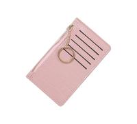 AfitLulu Credit Card Holder Wallet with 5 Card Slots and Keychain, Crocodile Patterned Credit Card Wallet Ladies Purse Ultrathin Leather Card Holder with Coin Pocket for Cards Coin Keys (Pink)