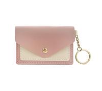 AfitLulu Credit Card Holder With Keychain, 2 Compartments, PU Leather Bus Pass Holder, Snap Closure, Slim Card Purse Case for Various Cards (Pink)