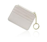 AfitLulu Credit Card Holders for Women Men, Slim Card Wallet Thin Women Wallets with Keychain and 6 Card Slots, Card Holder Wallet Minimalist Bus Pass Holder with Zip Pocket for Coin (White)